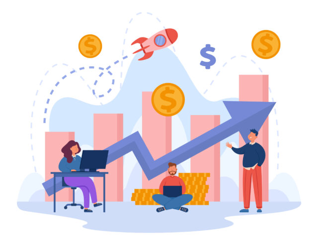 Ilustração de crescimento de vendas e resultados comerciais